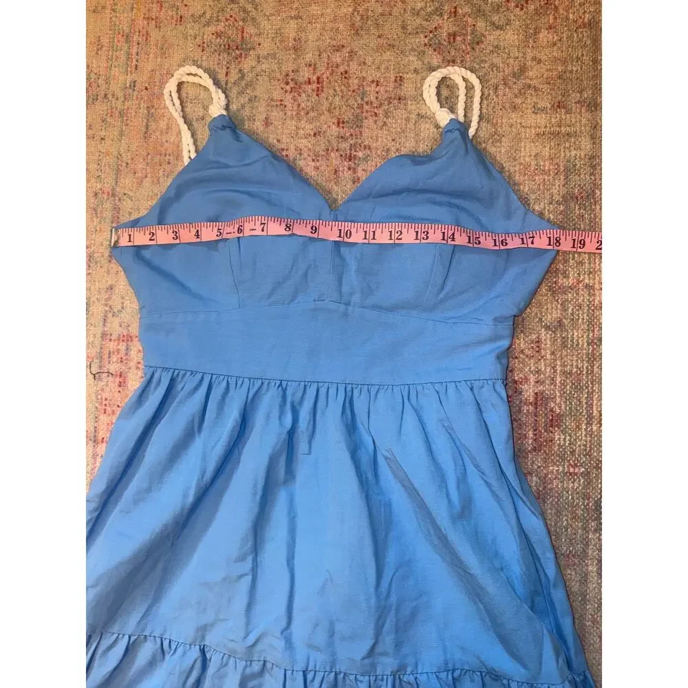 Lilly Pulitzer Crishna Dress Rope Detail Blue Fit Flare Tiered Cotton Linen 4